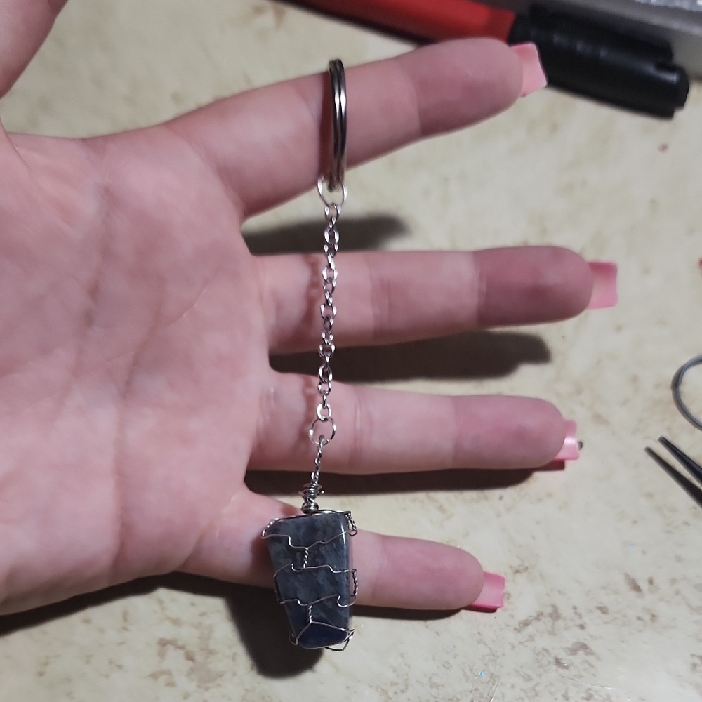 handwrapped stone keychain